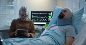 Male patient severely injured from truck accident.