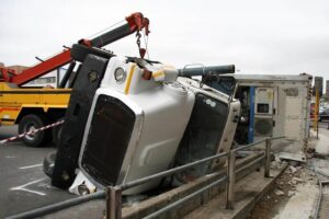 Truck overturn in the highway